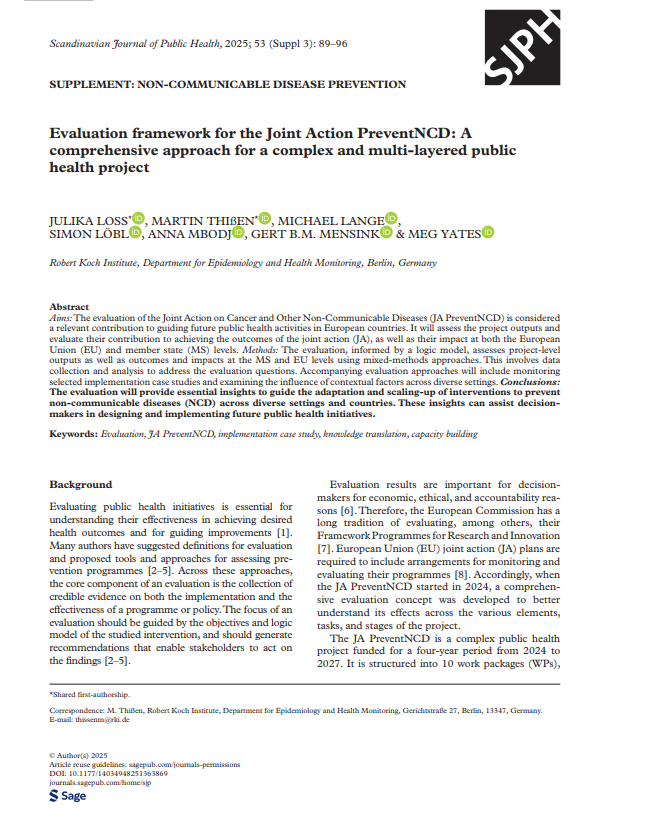 Cover of Evaluation framework for the Joint Action PreventNCD